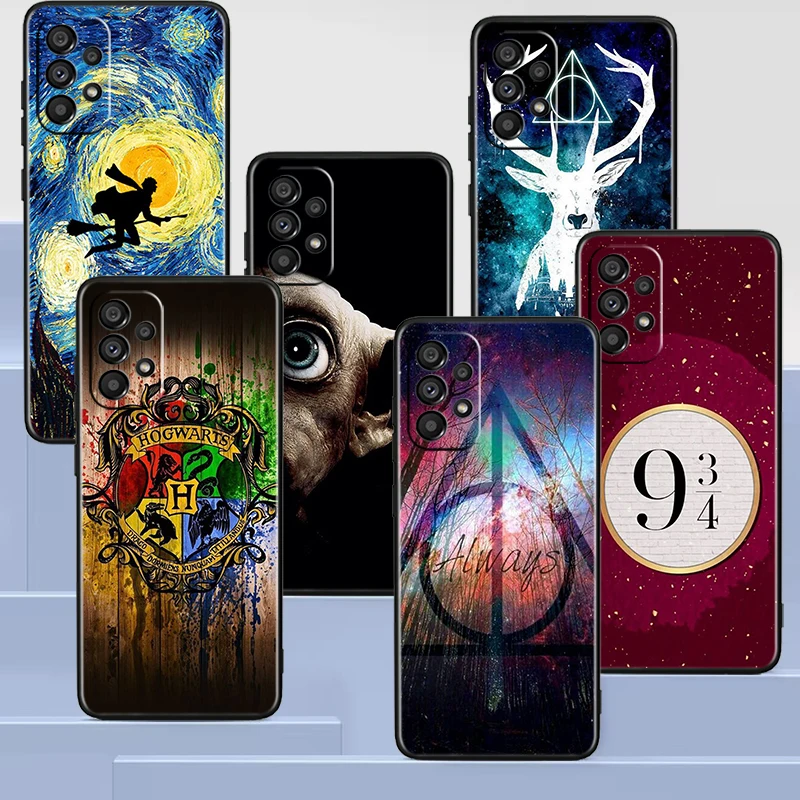 

Potters Magic Cute Ring Wand Boy Black Phone Case For Samsung A73 A72 A71 A53 A52 A51 A42 A33 A32 A23 A22 A21S A13 A03 5G Cover