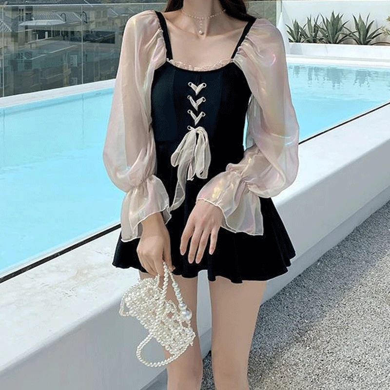 2023 New Fashionable UV-protective Beach Women's One Piece Swimsuit Padded Gathered High Waisted Contrasting Color Bikini Set