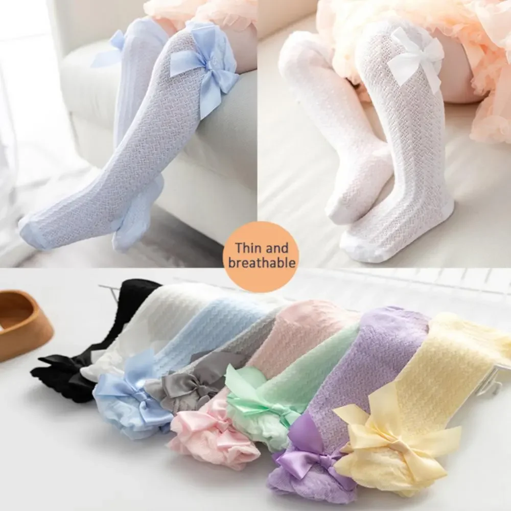 Baby Girl Socks Big Bow Knee High Long Soft Kids Tube Socks Summer Cotton Breathable Hollow Out Sock Baby Socks 0-3Y