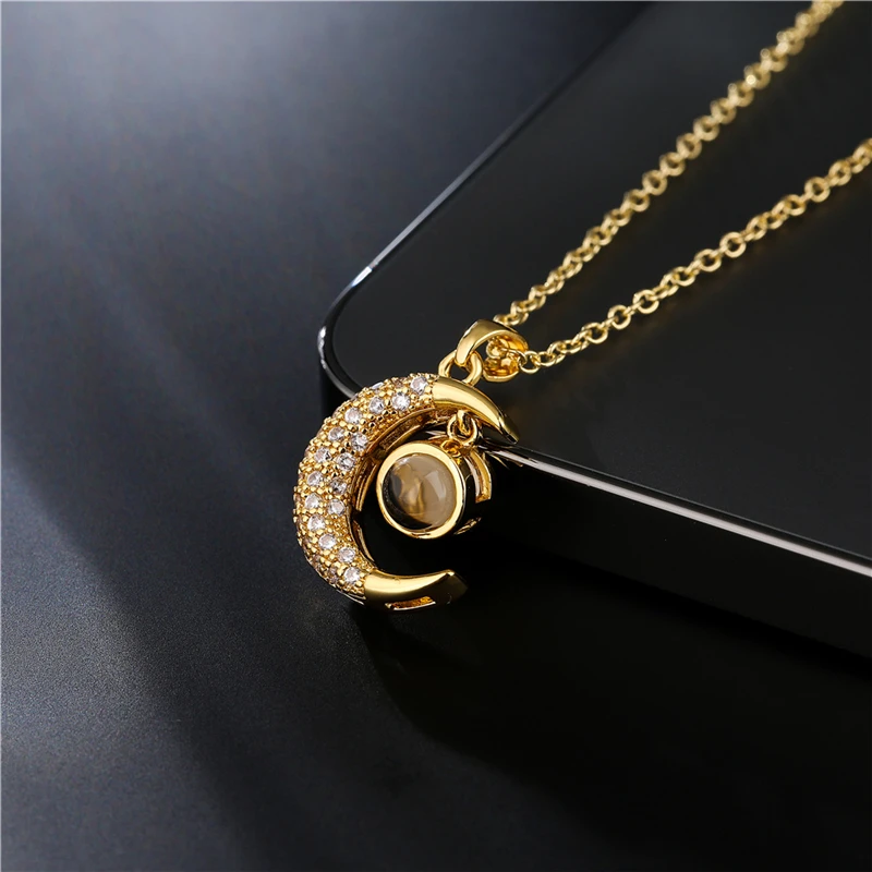

Rotating Micro Pave Jewel Moon Pendant Necklace Round Zircon Copper 18K Gold Plated Chain Women Gift Dropshipping Mum