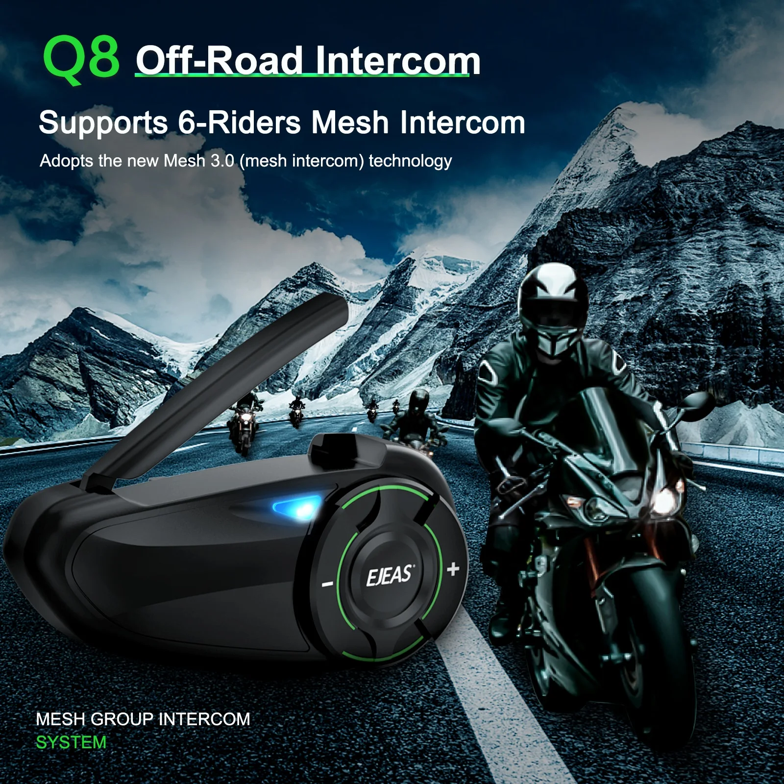 

EJEAS 1Pc Q8 Mesh Group Intercom System Motorcycle Helmet Headset Intercom Motorbike Bluetooth Interphone for 6 Riders