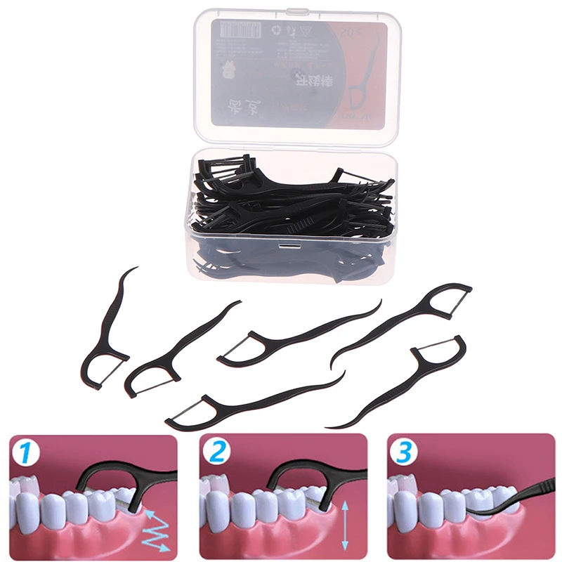 

50 Pcs Bamboo Charcoal Dental Floss Teeth Sticks Tooth Picks Interdental Brush Teeth Clean Dental Floss Stick Toothpick Flosser