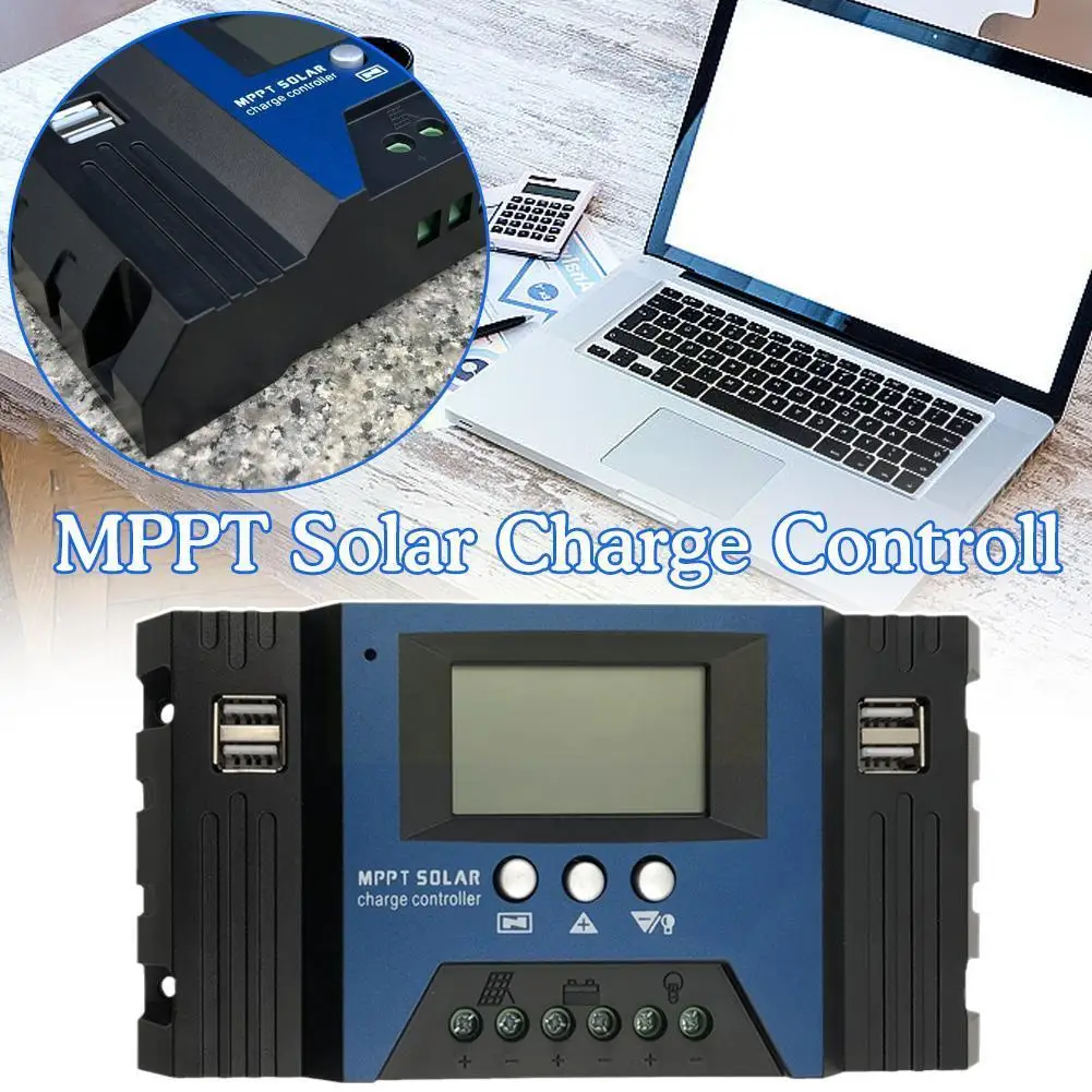 100A/60A/50A/40A/30A 12V/24V Auto Solar Charge Controller LCD Regulator MPPT PV USB Panel Solar Controllers Output Dual R7Q8