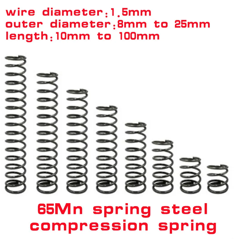 

65Mn Steel Wire Diameter 1.5mm Cylindrical Helical Coil Compressed Backspring Shock Absorbing Pressure Return Compression Spri