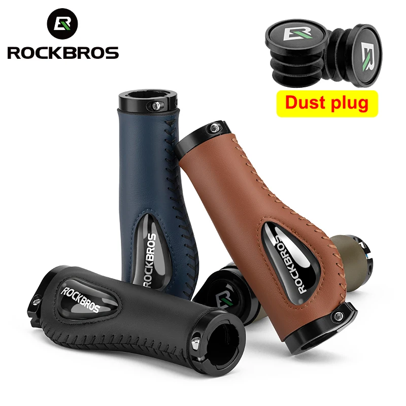 

ROCKBROS Leather Handlebar Grip Liquid Silicone MTB Handle Ergonomics Bicycle Grips Bilateral Lock Non-slip Cozy Bike Accessorie