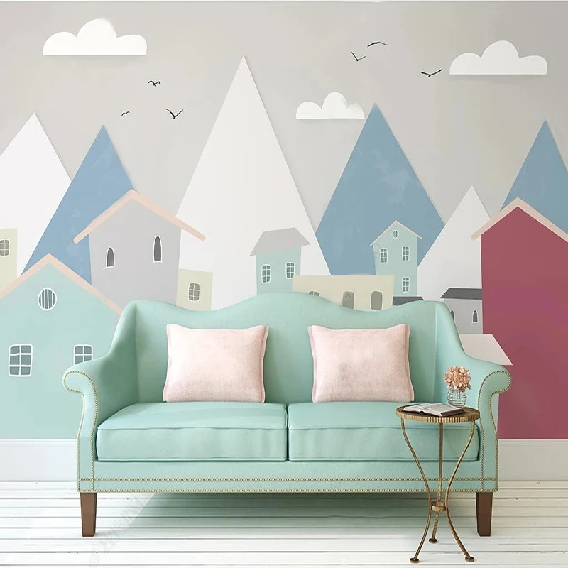 

Custom Mural Wallpaper Modern Nordic Cartoon Building House Peaks Children‘s Bedroom Fresco Creative Art Home Decor Papel Tapiz