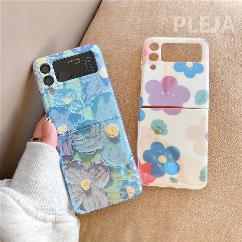 

Fashion Oil Painting Flower Phone Case For Samsung Galaxy Z Flip 3 Cover IMD Blu-ray Silicone Protective Cases For Z Flip3 Capa