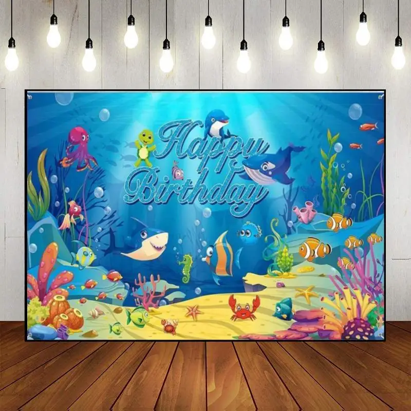 

Whale Under The Sea Ocean Crab Blue Nautical Background Custom Birthday Backdrop Game Photo Banner Baby Shower Party Decoration