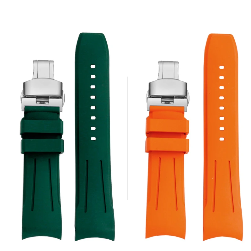 Curved end FMK strap 22mm for Mido Multiport watch TV M049 rubber 526 bracelet green blue VITON watchband mem parts