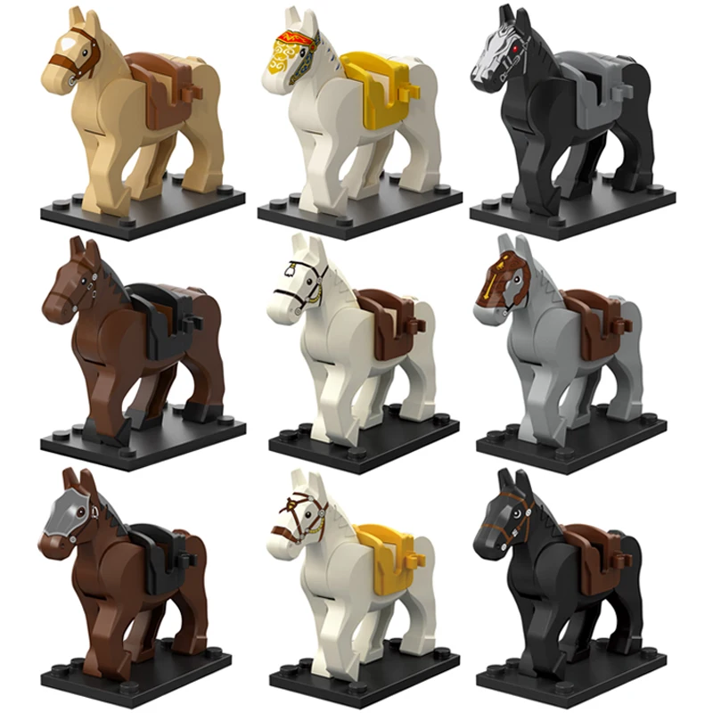 10pcs/set Medieval Knight Roman War Horse Rohan Animal Building Blocks Action Figures Toys For Children Koruit XP1007-1016