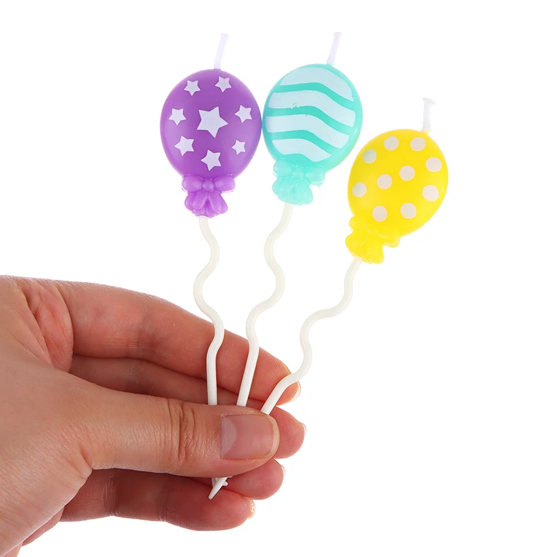 

3pcs Balloon Candles Color Cake Topper Decoration Children's Day Party Girl Birthday Wedding Dessert Baking Supplies