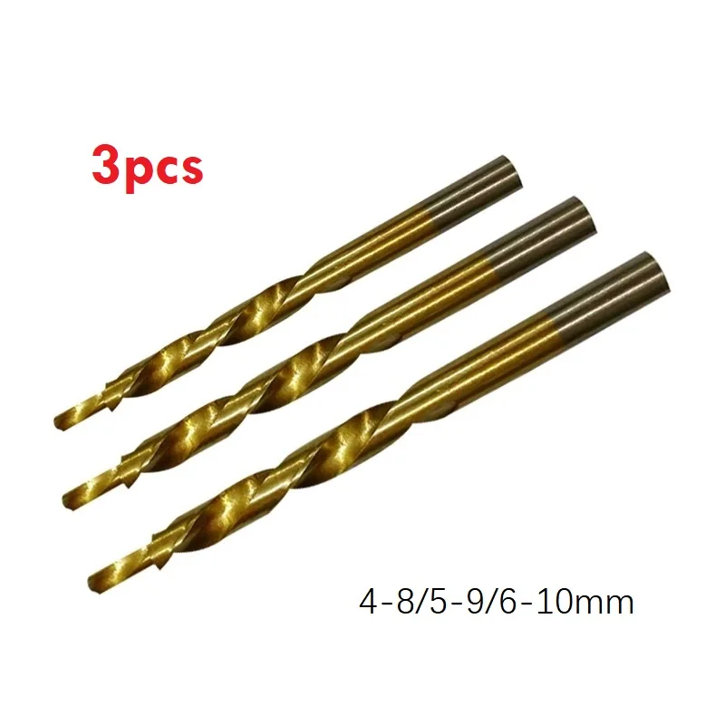 3pcs Titanium Coating Twist Step Drill Bit Set For Woodworking Pocket Hole Jig 8-4/9-5/10-6mm Drilling Cutter Power Tool