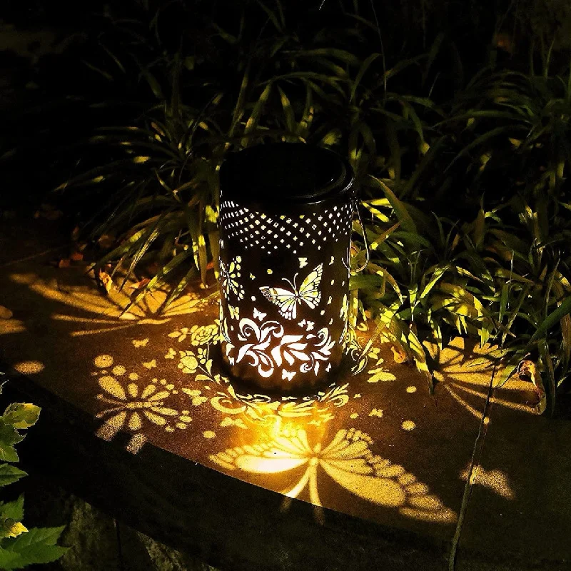 

2Pcs Solar Butterfly Lights Outdoor Cross Border Iron Craft Hollow Lantern Waterproof Courtyard Lawn Decoration Projection Lamps