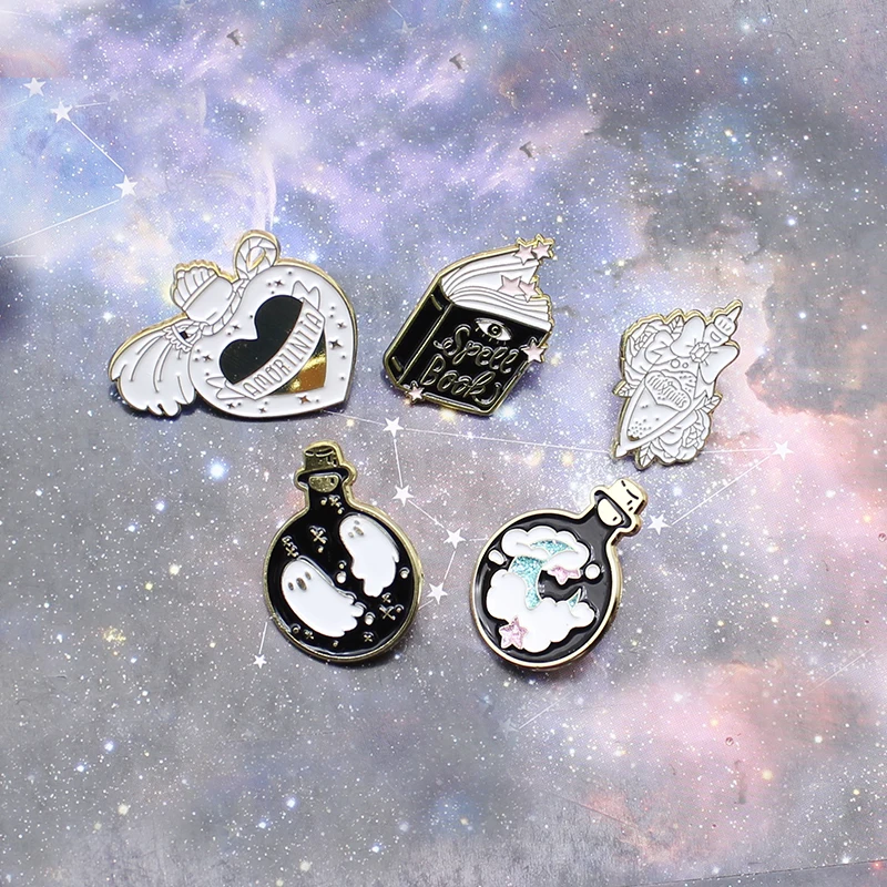 Готическая Книга заклинаний волшебная эмалированная булавка роза призрак