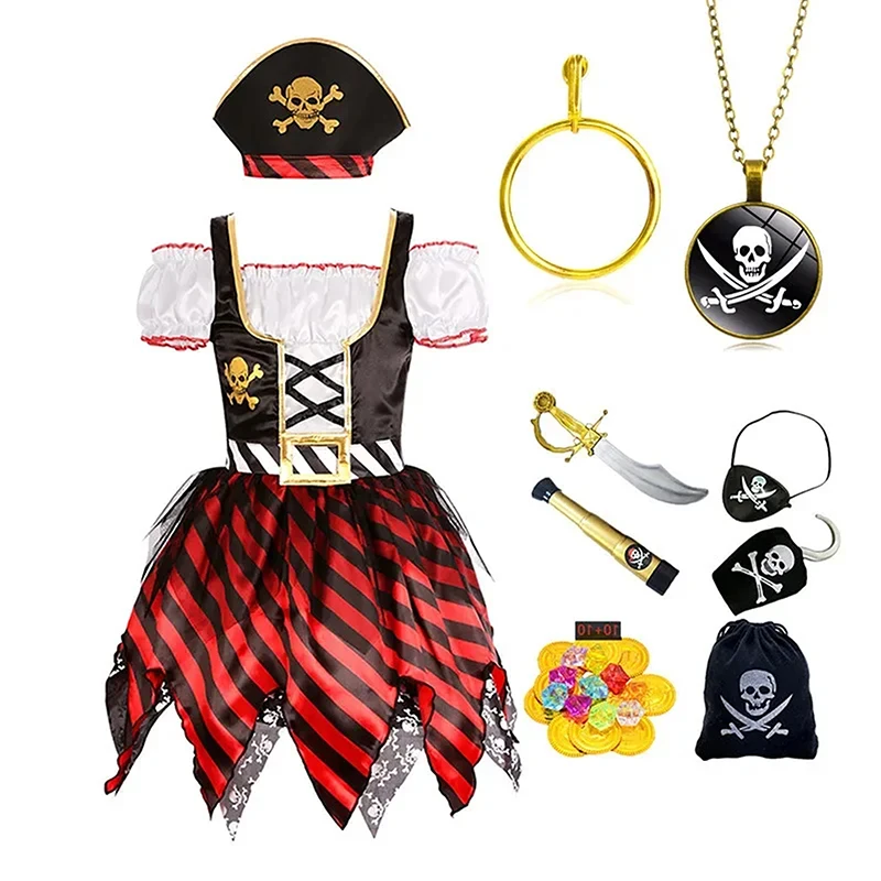 Костюм пиратский для девочек одежда в полоску с открытыми плечами и короткими