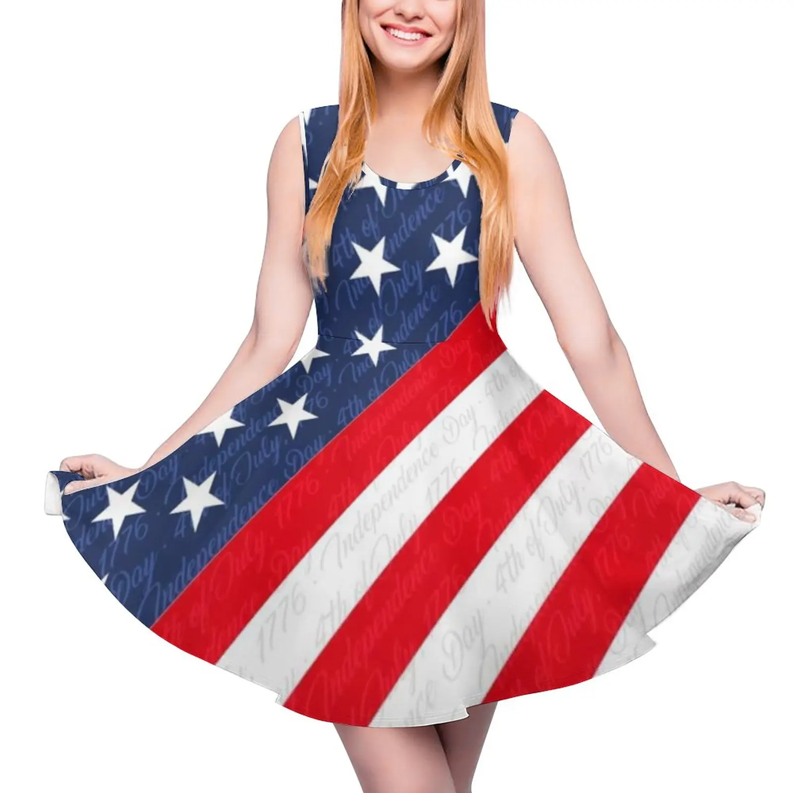 Star Flag Pirnt Dress USA 4th of July Independence Day Aesthetic Dresses Spring Boho Beach Skate Dress Plus Size Print Vestidos