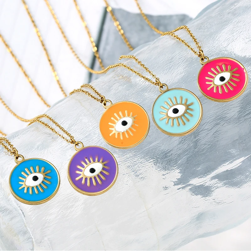 

Evil Eye Necklace 14K Gold Plated Stainless Steel Necklace for Women Turkish Blue Evil Eyes Clavicle Chain Necklaces Jewelry