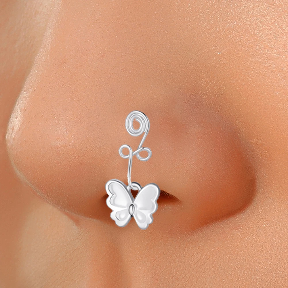 

1PC Spiral Butterfly Non Pierced Without Hole Nose Ring Clip On Nose Hoop Ring Fake Piercings Ear Cuff Tragus Earrings Cartilage