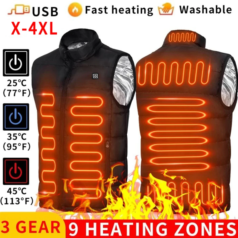 

9 Areas Heated Vest Jacket USB Heating Jackets Women Constant Temp Full Body Heating Vest Winter Outdoor Hiking Fashion Man