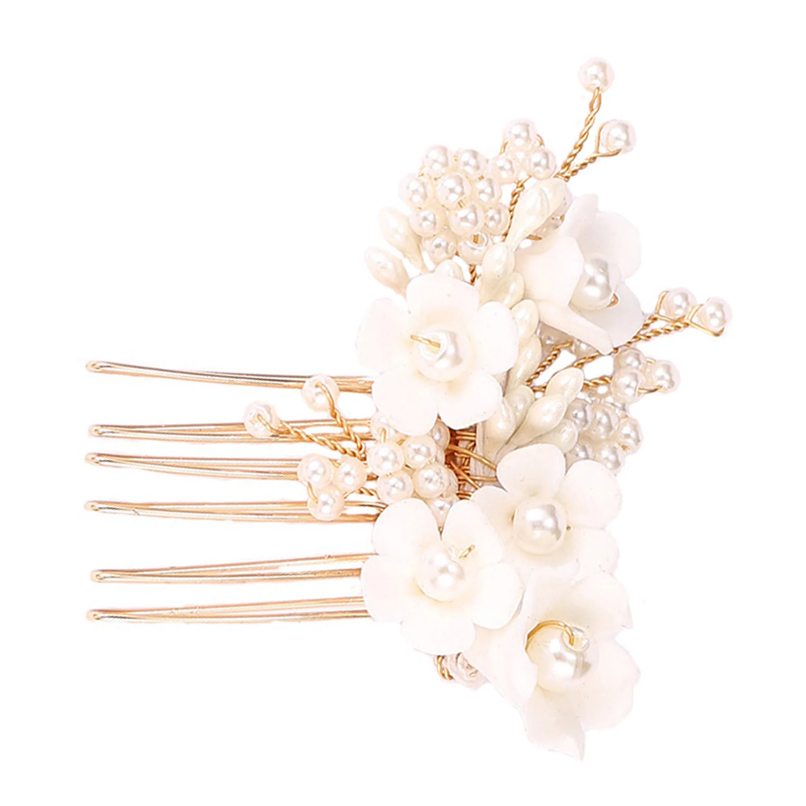 

Bridal Ceramic Flowers Hair Comb Female Sweet Pearls Strong Hold Gold Hair Piece for Woman Hair Decorative Ornaments