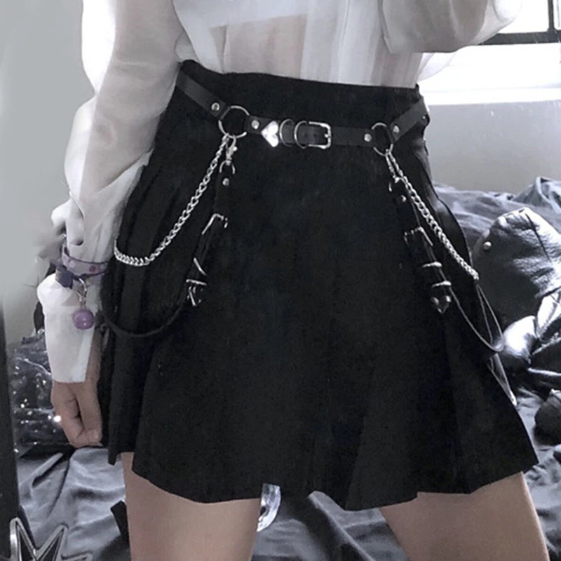 

Women Skirt Belt Female Pu Leather Hiphop Rock Nightclub Fashion Sexy Jeans Dress Heart Punk Belt With Metal Waist Chain