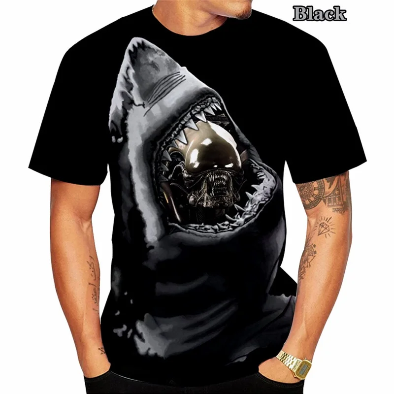 Мужская Летняя Повседневная футболка модная с 3D-принтом акулы |