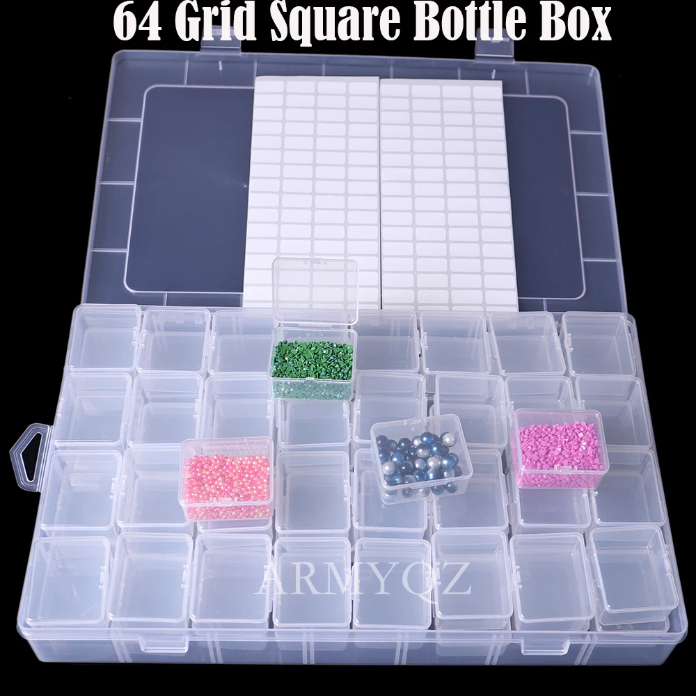 

56/64 Bottle Transparent Plastic Storage Box Diamond Painting Accessories Removable Tool Nail Art Rhinestone Bead Storage Box