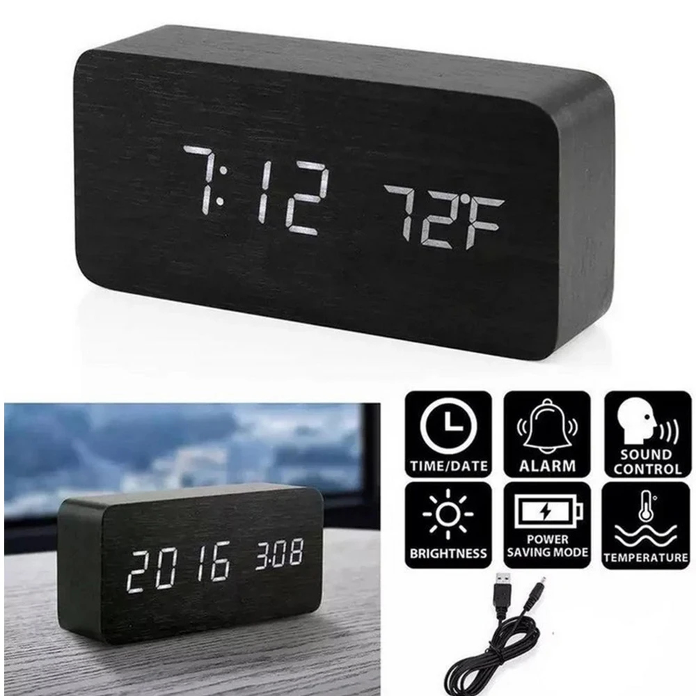 Светодиодный цифровой будильник в стиле ретро деревянные декоративные часы с