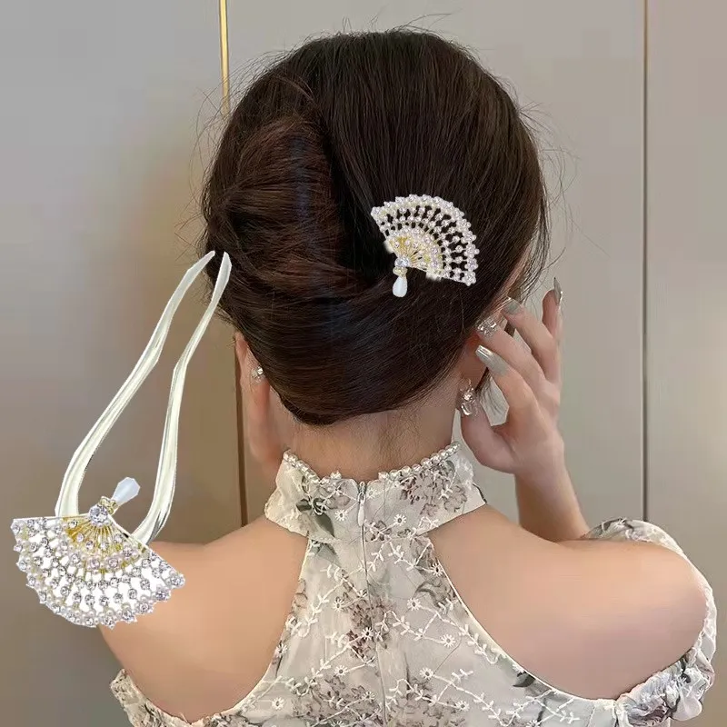 

U Shape Hanfu hairpin Ancient style pearl hairpin modern metal coil hairpin ball head retro coil hair artifact headdress