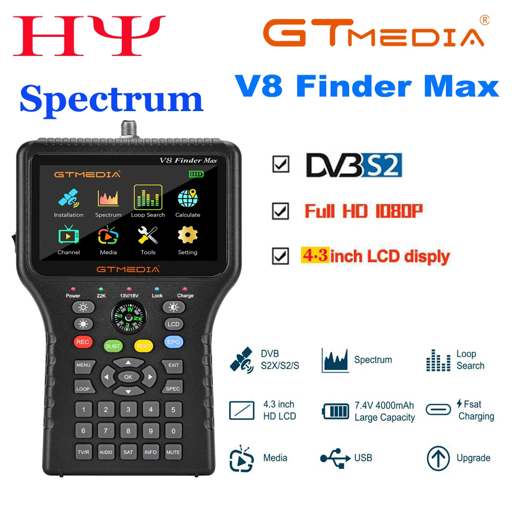 

GTMEDIA V8 Finder Max 4.3 Inch DVB-S2X/S2/S MPEG-2/H.265 braz1l ACM 1080P HD Receptor TV Signal Receiver Free Shipping To Brazil