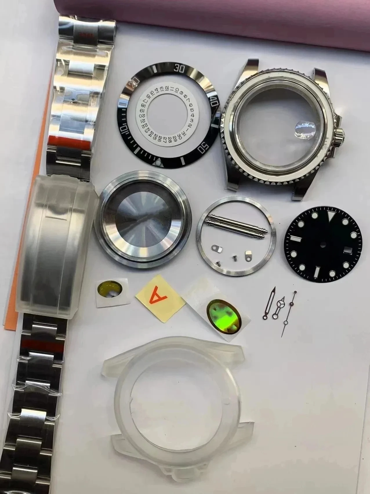 

40mm Watch Case Set/Dial/ Hands/Bracelet Mechanical Watch 904L Stainless Steel Ceramic Bezel for 2824/2836/3135 Movement