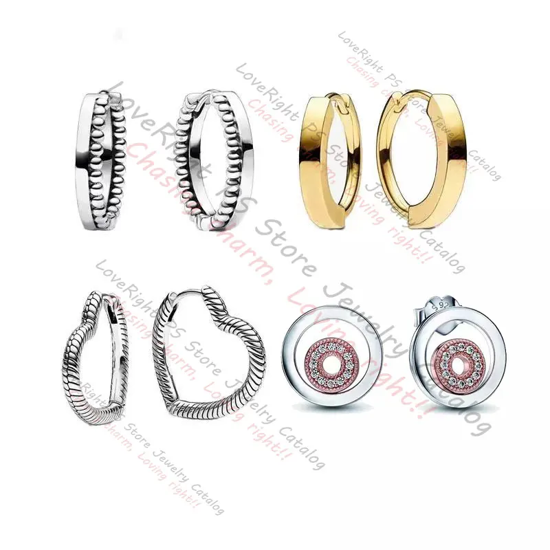 

PAN 925 Sterling Silver Signature I-D Hoop Stud Earrings For Women Heart Gold Two-tone Logo Circles Birthday Girl Gift Jewelry
