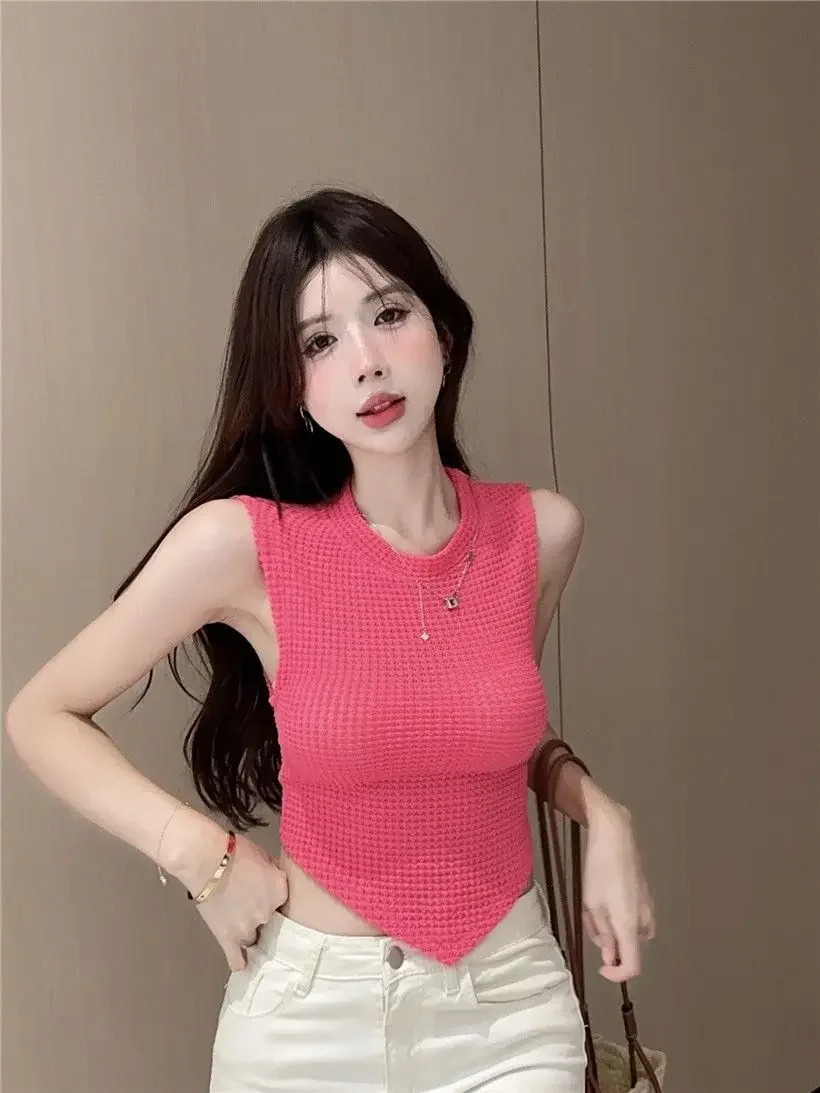 Топ женский летний с высокой талией пикантная майка эффектом стройности без