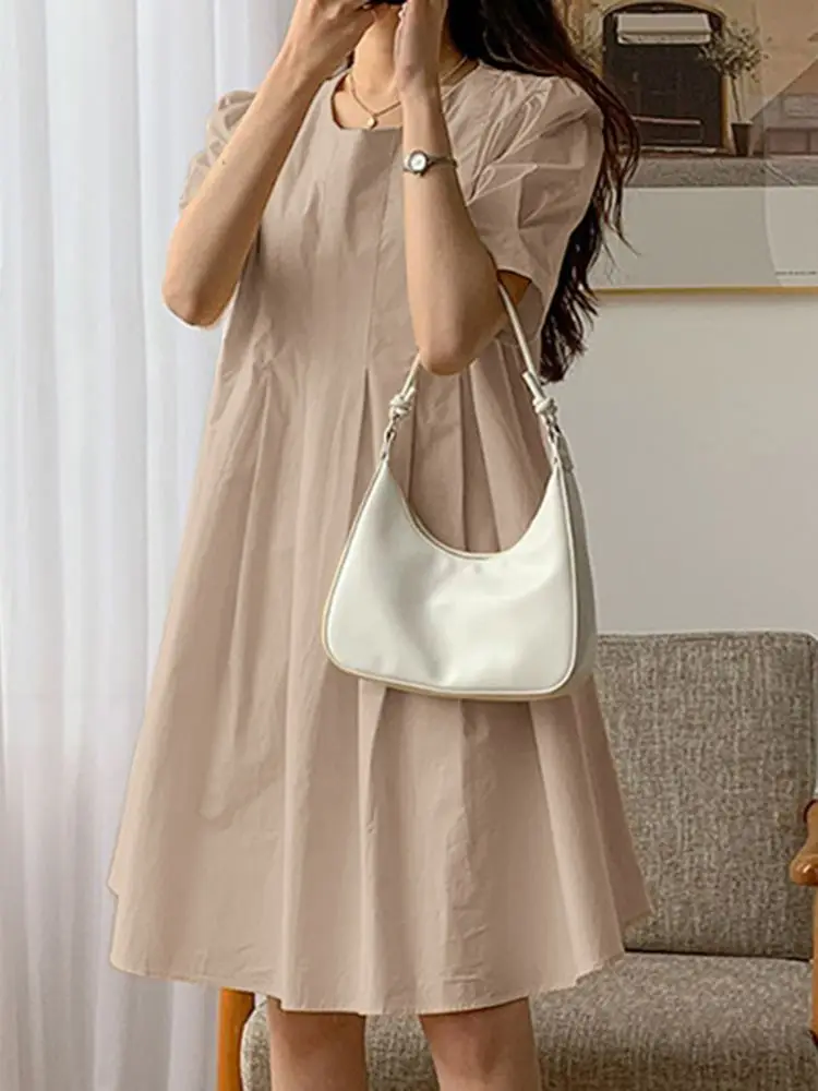 

2022 ZANZEA Long Sleeve O-Neck Vestidos Autumn Women Solid Color Kaftan Dress Elegant Casual Vintage Holiday Midi Sundress Robe