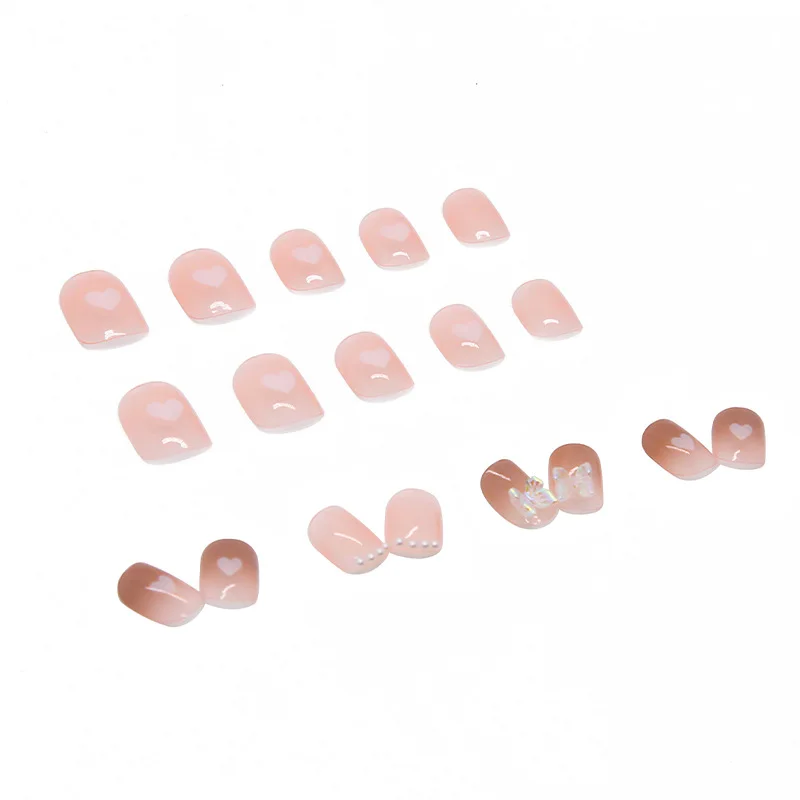 Накладные ногти с короткой круглой головкой 24 шт. розовый цвет милый 3D дизайн