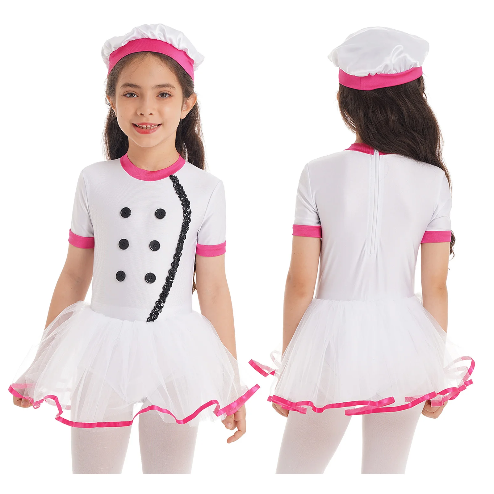 

Детский костюм шеф-повара для девочек, юбка-пачка из сетчатой ткани, трико с шляпой