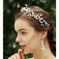 luxury pearl flower hair accessories copper geometric tiara ladies fashion headband crown bridal wedding hair comb party jewelry