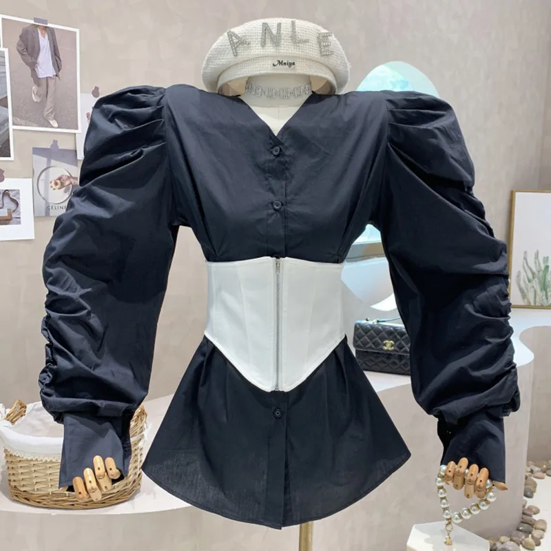 

Niche Design New Women's Clothing 2022 Spring Medium Length Versatile Single Breasted Shirt With Waist Seal Top Feminine Blouses