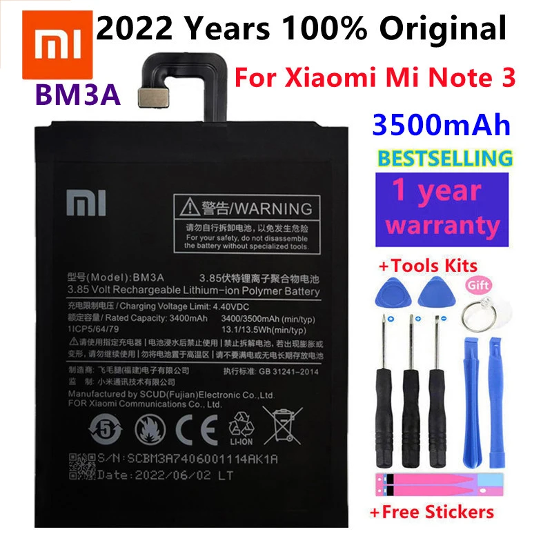 Оригинальный аккумулятор Xiao Mi BM3A для Xiaomi Note 3 сменный 3500 мАч батареи телефона
