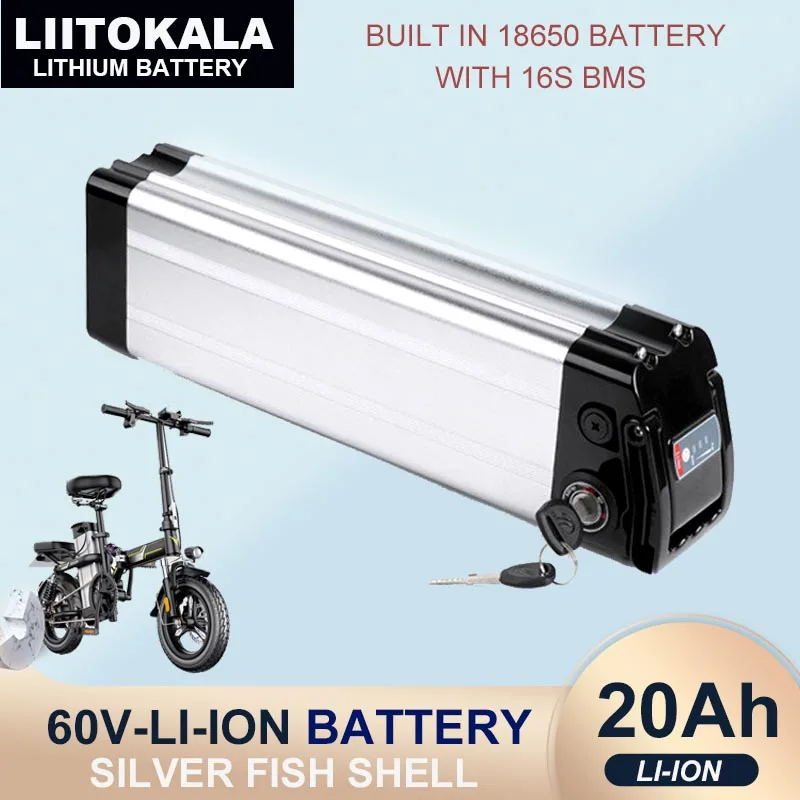 

Liitokala 60 в/67,2 в 20 Ач Серебряный чехол для рыбы 16 нитей 18650 литиевая батарея e-Bike Встроенный BMS 1000 Вт комплект для модернизации двигателя беспошл...