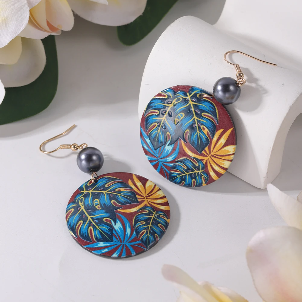 Cring Coco Hawaiian Acrylic Earrings French Polynesia National Woman Fashion Printed Cook Island Drop Earring Jewelry for Women