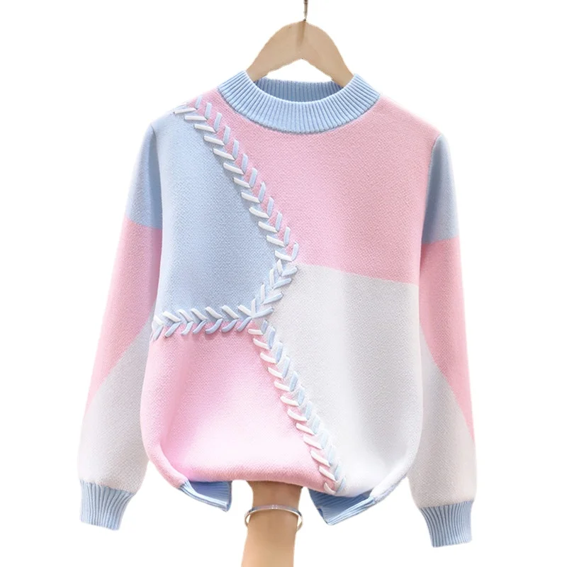 

Warm Sweater for Girls Autumn Winter Kids Knitted Pullover Inner Fleece for Children's 4 6 8 10 12 14 15 Years Wear Casual 2022