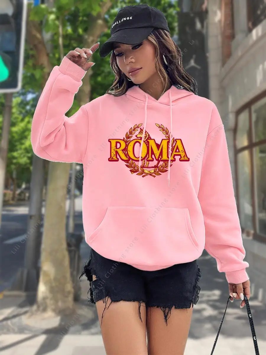 Фото Худи с принтом ROMA для женщин, высококачественная эстетичная толстовка с капюшоном, модная осенне-зимняя одежда, новинка №4