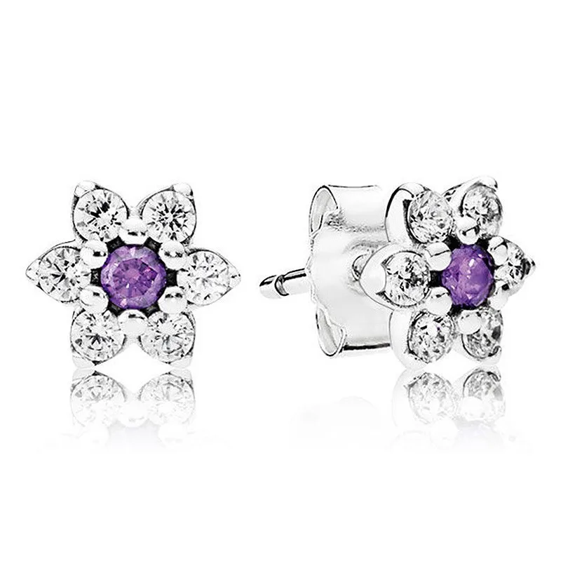 

Authentic 925 Sterling Silver Sparkling Forget Me Not Flower With Crystal Stud Earrings For Women Wedding Gift Fashion Jewelry