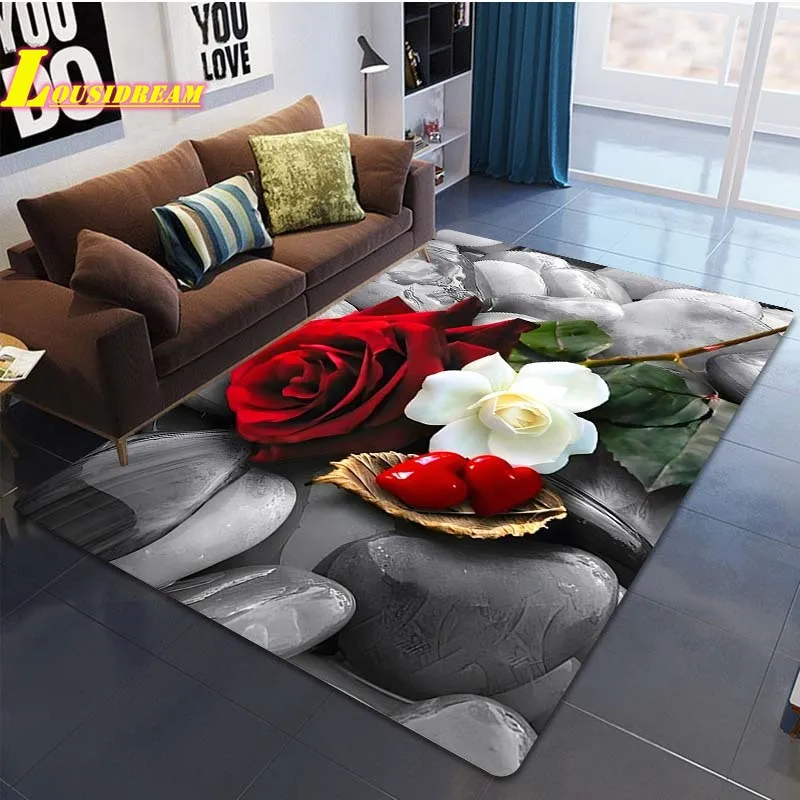 

Rose Flower Carpet 3D Printing Living Room Bedroom Anti-slip Carpet Children's Play Mat Office Gift Outdoor Picnic Mat