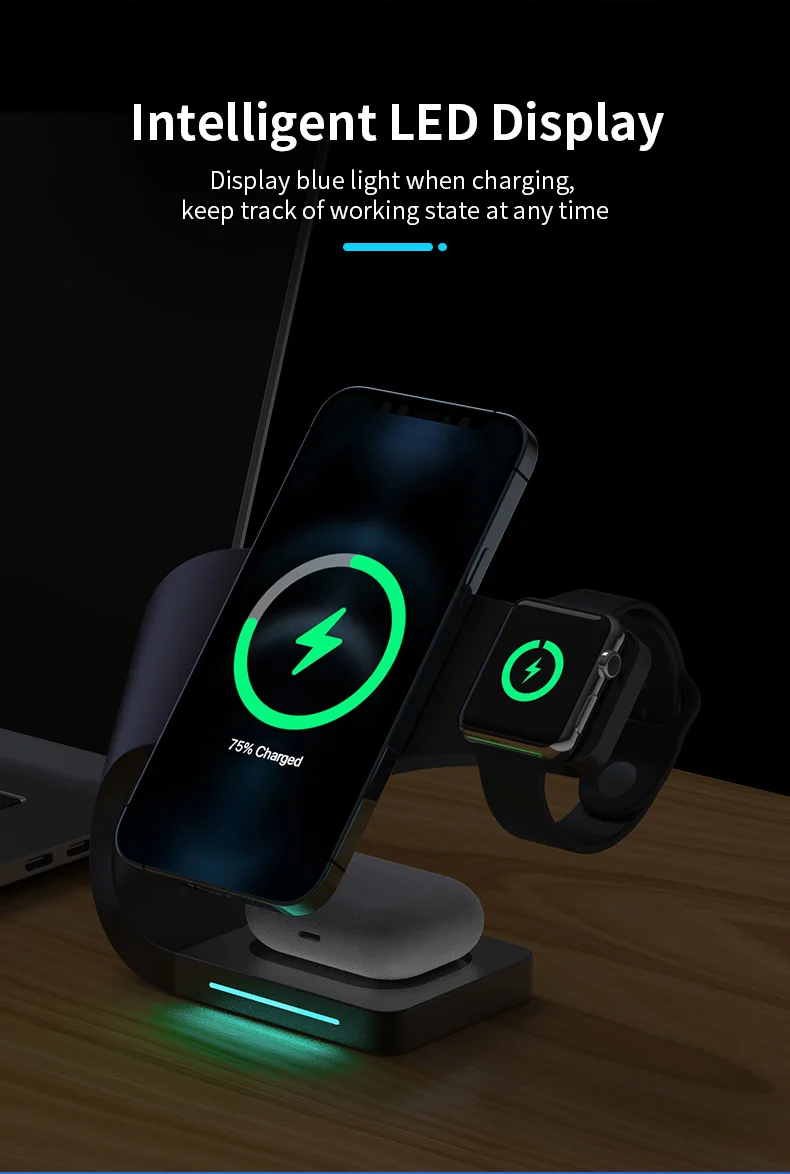 Беспроводное зарядное устройство 4 в 1 магнитная зарядная станция для iPhone 13 12 11 Pro