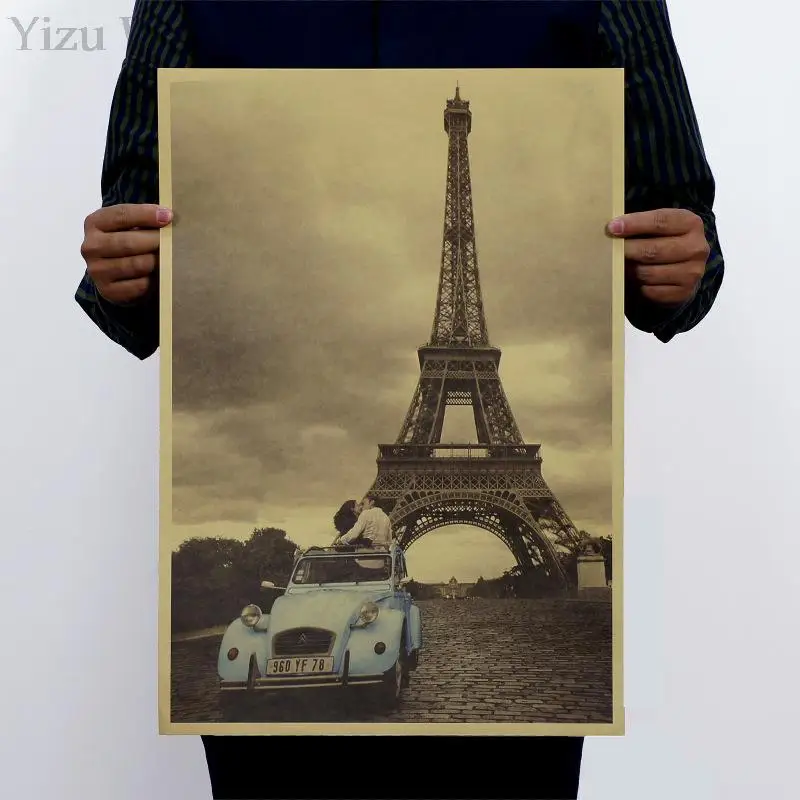 

Kiss in Front of the Eiffel Tower Vintage Kraft Paper Poster Aesthetic Wall Art Sticker Personalized Living Room Decoration