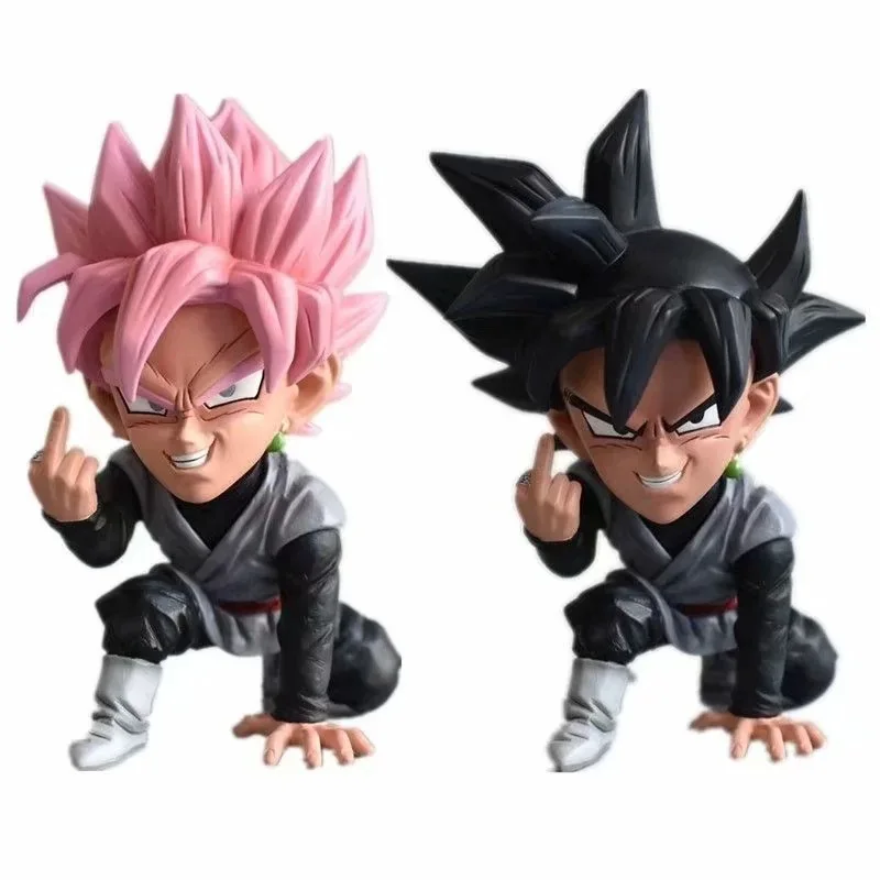 13CM Dragon Ball Anime Saiyan Contempt. Middle Finger Black Hair Pink Hair Goku Zamasu Q Version Doll PVC Boxed Figure