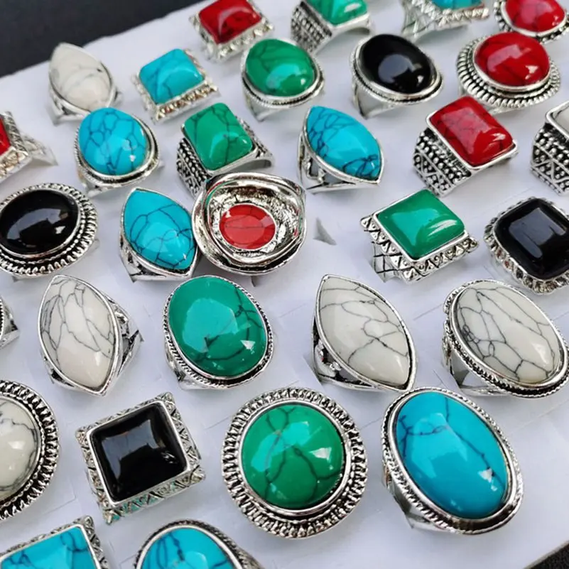 Оптом 10 шт./лот разноцветные камни Бирюзовые Кольца для женщин Смешанные
