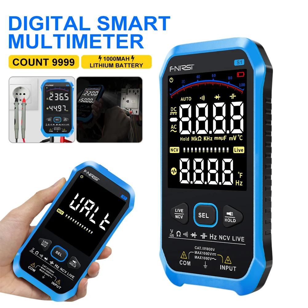 

FNIRSI-S1 Digital Multimeter 9999 Counts High Accuracy AC DC Voltage Resistance Capacitance Diode NCV Hertz Wire Tester Meter